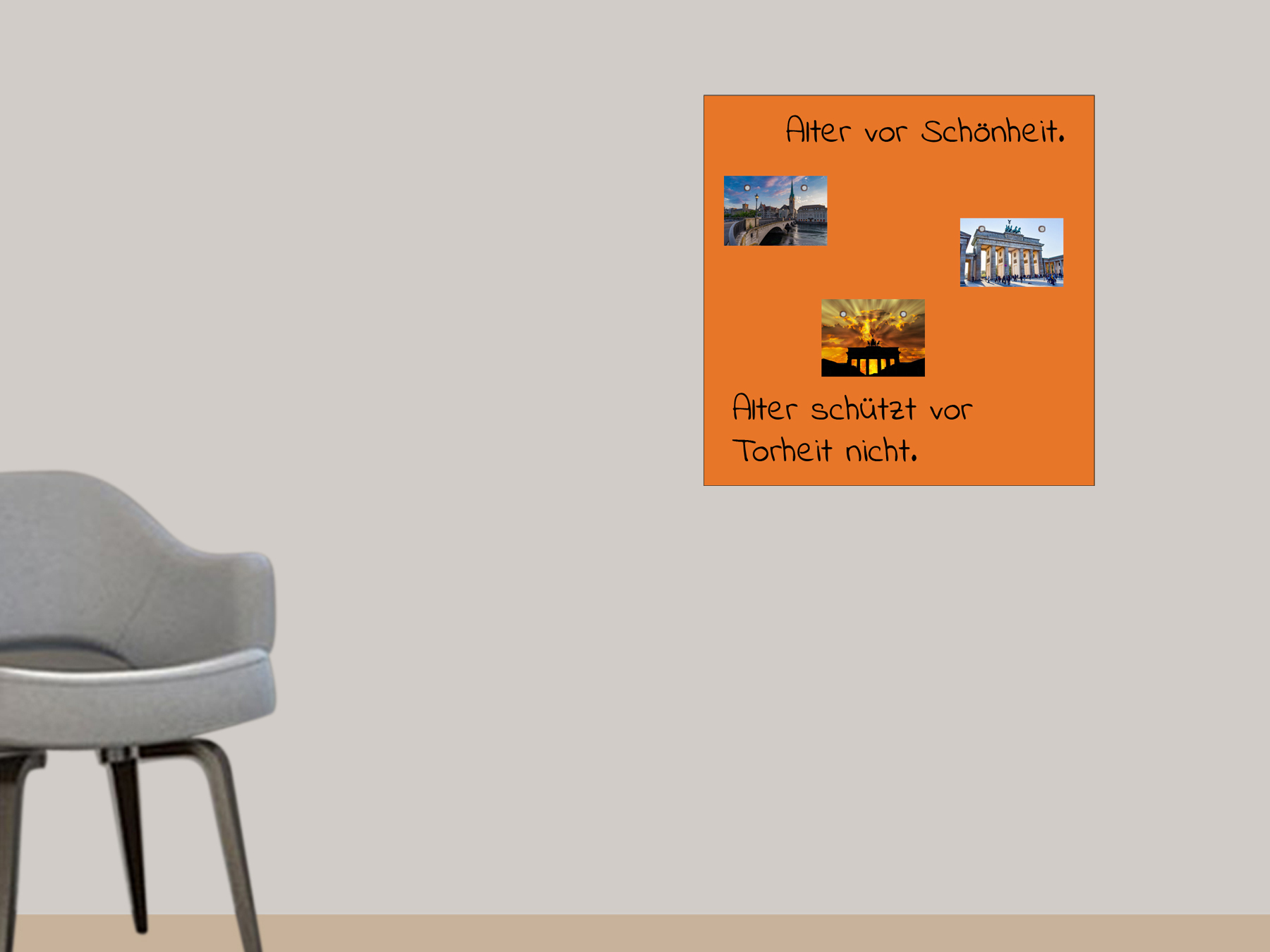 60x60cm | Selbstklebende magnetische Tafelfolie | Kreidestift | orange